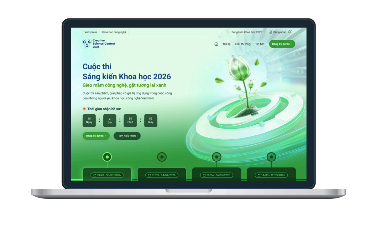 Giao diện trang web cuộc thi Sáng kiến Khoa học 2026.