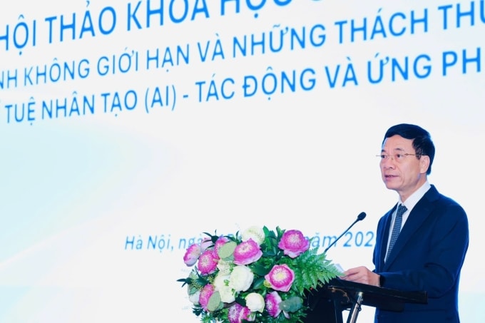 Bộ trưởng Khoa học và Công nghệ Nguyễn Mạnh Hùng phát biểu tại Hội thảo khoa học về AI, tháng 9/2025. Ảnh: Vân Anh
