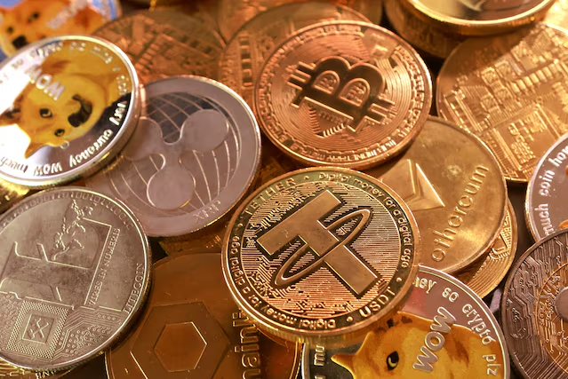 Các đồng xu biểu trưng của những loại tiền số phổ biến trên thị trường. Ảnh: Reuters