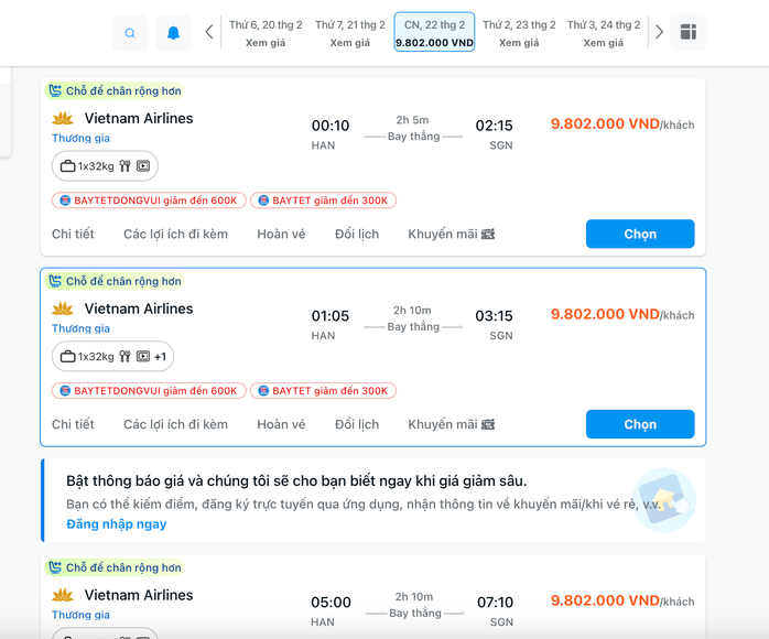 Giá vé máy bay dịp Tết 2026 tăng cao ngất ngưởng giữa TPHCM và Hà Nội - Ảnh 2.