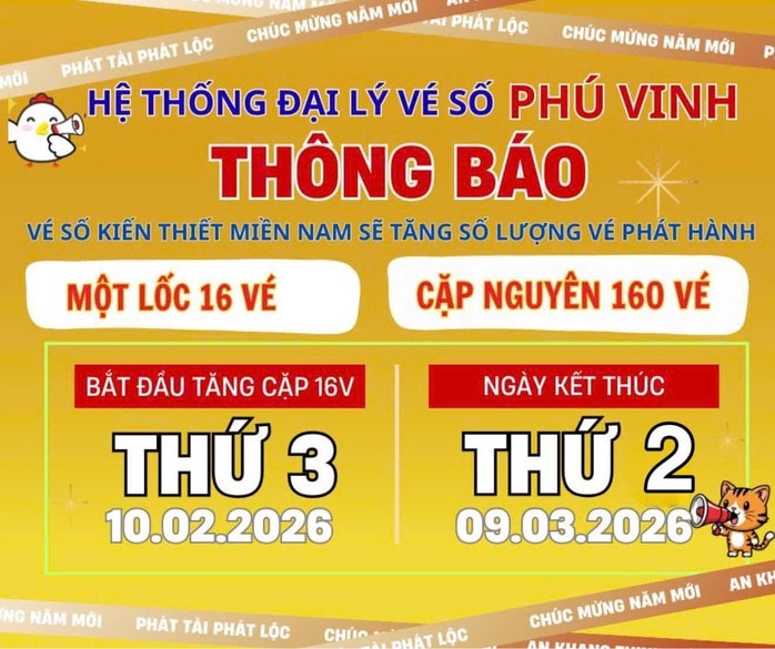 Xổ số miền Nam tăng giải độc đắc lên 32 tỉ đồng ngày 10 - 2 - 2026 - Ảnh 2.