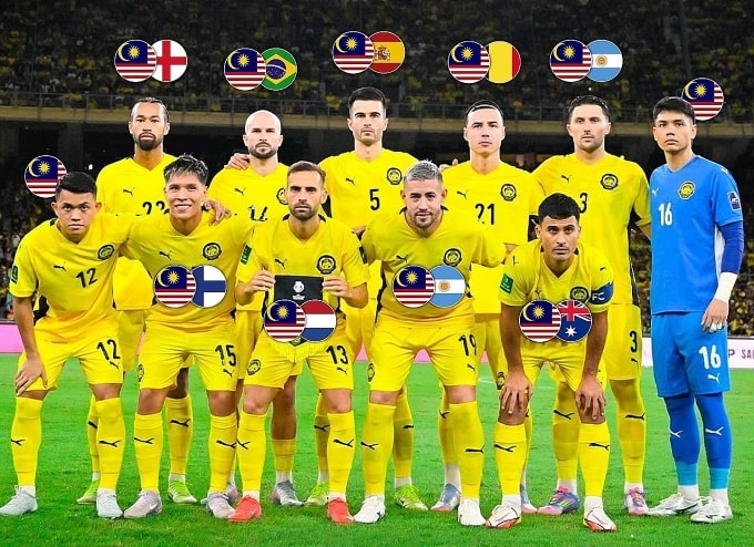 Đội hình xuất phát Malaysia trong trận thắng Việt Nam 4-0 ở lượt hai bảng F vòng loại cuối Asian Cup 2027, trên sân Bukit Jalil, Malaysia ngày 10/6/2025. Ảnh: ASEAN Football