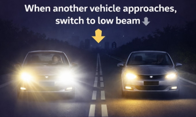 Khuyến cáo của cảnh sát giao thông Cyberabad về việc bật đèn chiếu xa và chiếu gần. Ảnh: Cyberabad Traffic Police
