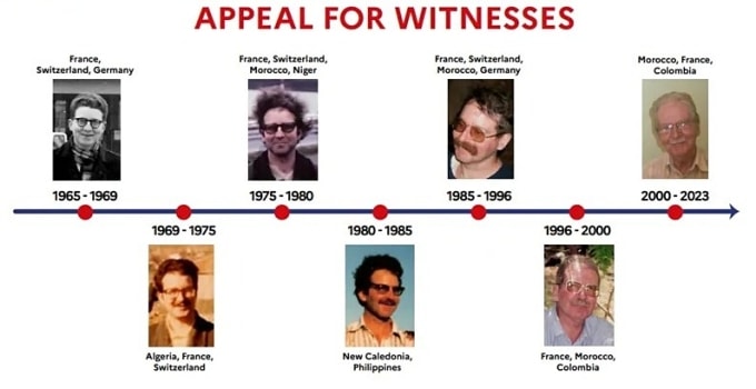 Chính quyền công bố dòng thời gian về nơi ở và diện mạo của Jacques Leveugle từ những năm 1960 để tìm kiếm nạn nhân. Ảnh: Gendarmerie Nationale