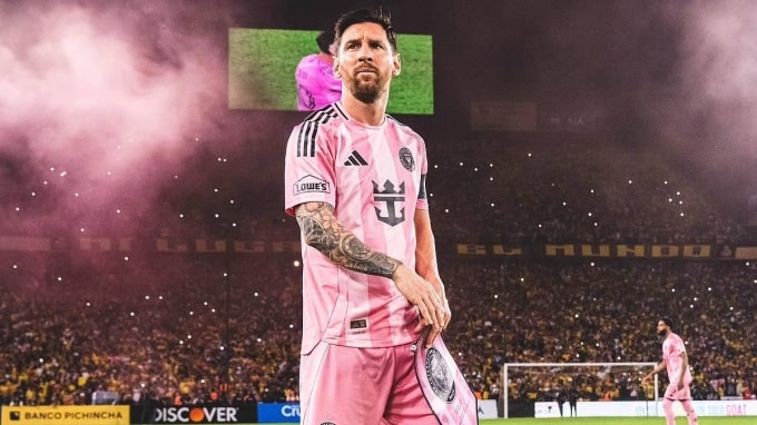 Messi tham gia trận giao hữu Barcelona SC 2-2 Inter Miami tại Ecuador hôm 7/2, trước khi rời sân do chấn thương. Ảnh: Inter Miami