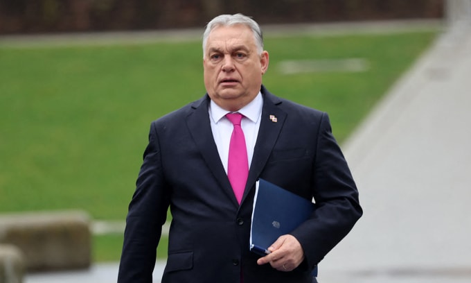 Thủ tướng Hungary Viktor Orban tại lâu đài Alden Biesen, Bỉ ngày 12/2. Ảnh: AFP