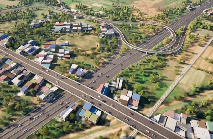 Thiết kế cao tốc TP HCM - Mộc Bài, đoạn qua nút giao với đường tỉnh ĐT.787B. Ảnh:Tedi South