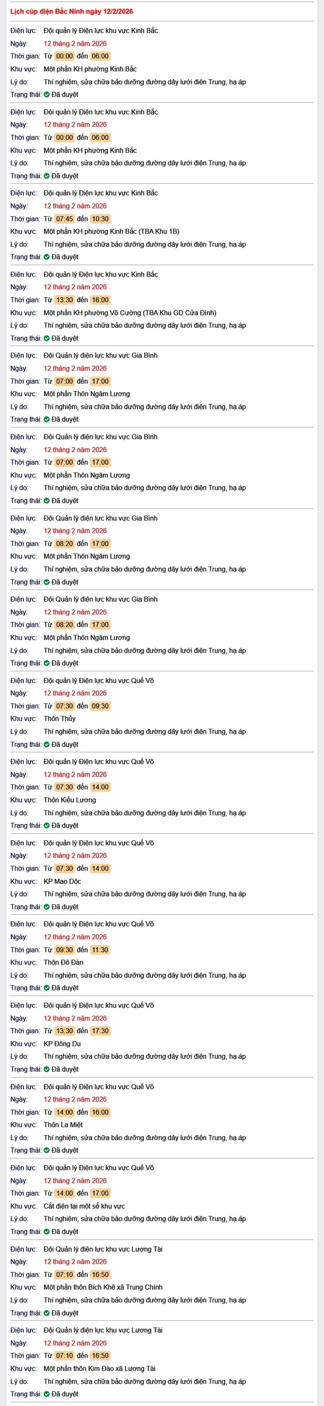 Tra cứu lịch cắt điện Bắc Ninh hôm nay Thứ 5 ngày 12/2/2026- Ảnh 1. Tra cứu lịch cắt điện Bắc Ninh hôm nay Thứ 5 ngày 12/2/2026- Ảnh 1.