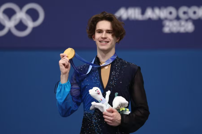 Mikhail Shaidorov giành HC vàng cá nhân nam trượt băng nghệ thuật tại Olympic mùa Đông Milan-Cortina 2026. Ảnh: Anadolu