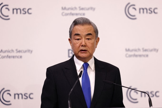 Ngoại trưởng Trung Quốc Vương Nghị phát biểu tại Hội nghị An ninh Munich ở Munich, Đức ngày 14/2. Ảnh: AFP