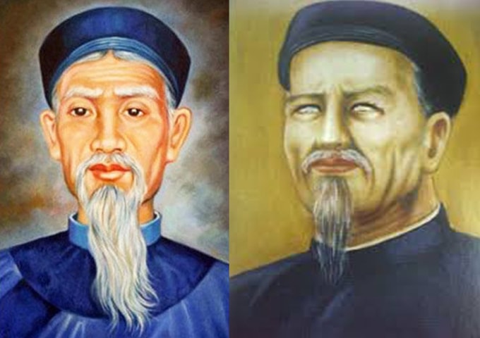 Tranh vẽ Lê Quý Đôn (trái) và Nguyễn Đình Chiểu. Ảnh tư liệu