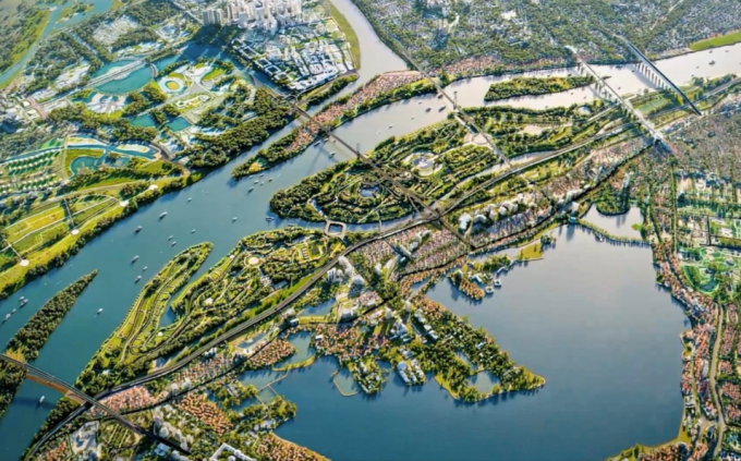 Phối cảnh trục cảnh quan, đô thị ven sông Hồng trong tương lai