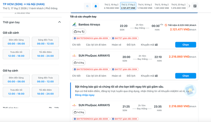 Vé máy bay Tết 2026 từ TPHCM đi Hà Nội giảm giá bất ngờ trong ngày mùng 1 Tết - Ảnh 3.