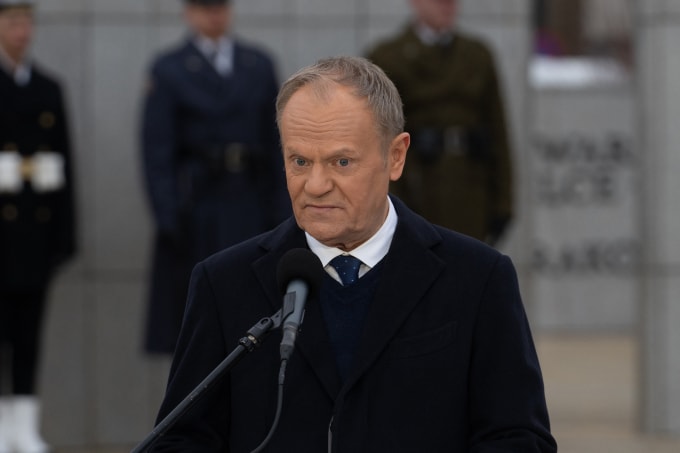Thủ tướng Ba Lan Donald Tusk tại Warsaw ngày 14/2. Ảnh: AFP