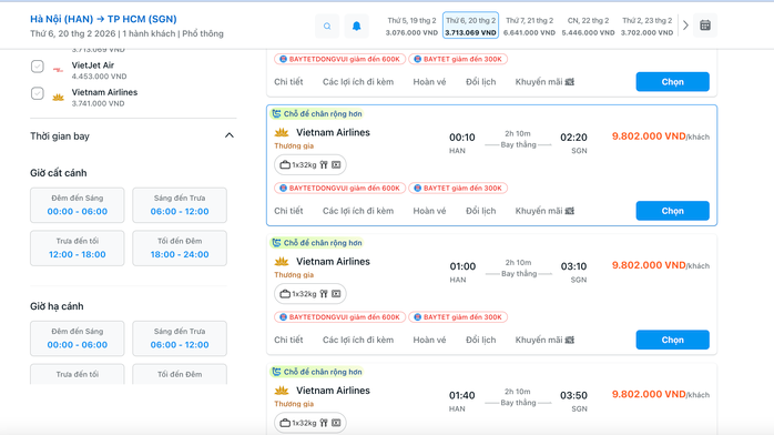 Vé máy bay Tết từ Hà Nội và TPHCM vẫn thấp ngày mùng 3 Tết 2026 - Ảnh 4. Vé máy bay Tết từ Hà Nội và TPHCM vẫn thấp ngày mùng 3 Tết 2026 - Ảnh 4.