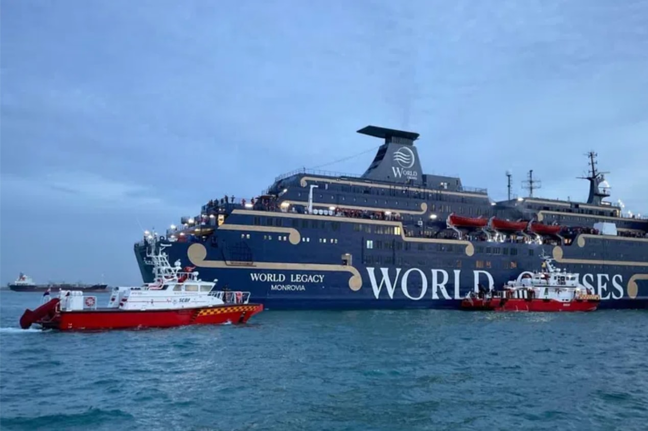 Vụ hỏa hoạn xảy ra tại khu vực sảnh chờ trên boong số 9 của tàu World Legacy vào khoảng 4 giờ sáng (giờ địa phương). (Nguồn: The Straits Times)