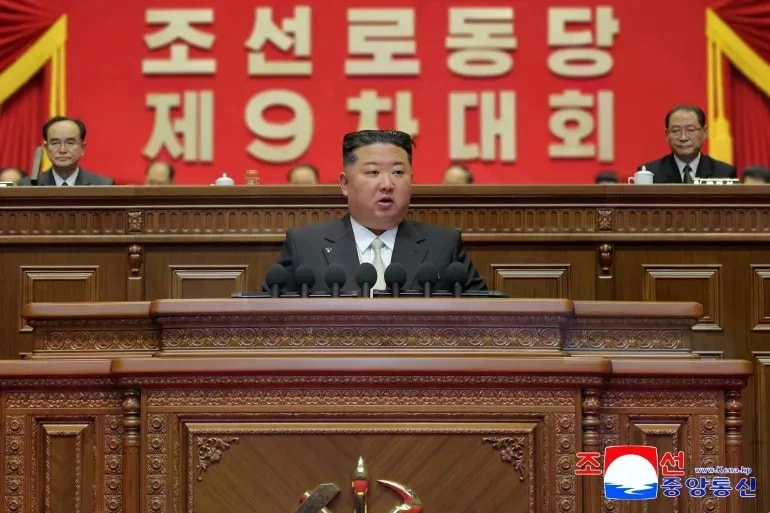 Tổng Bí thư Đảng Lao động Triều Tiên Kim Jong Un phát biểu tại Đại hội. (Nguồn: KCNA)