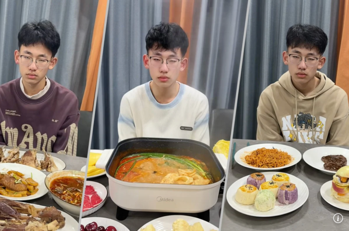 Hình ảnh con trai còn ngái ngủ của Zhang Liping trước các bữa ăn không giống ai gây sốt mạng xã hội. Ảnh: Weixin