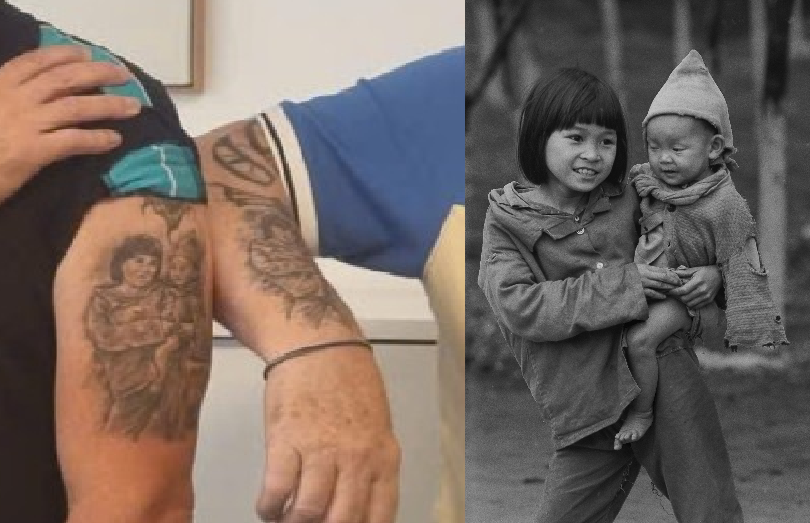 Hai nhà báo đã xăm bức ảnh mà họ chụp hai em bé Việt Nam lên tay như một kỷ niệm đẹp.