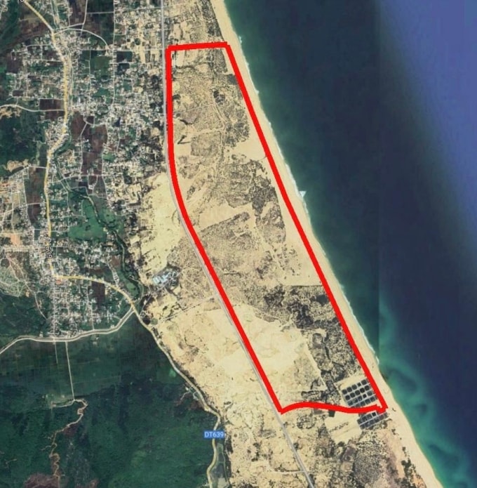 Vị trí khu vực thực hiện dự án văn hóa, thể dục thể thao, vui chơi giải trí, du lịch ven biển Cát Tiến. Ảnh: ĐTM