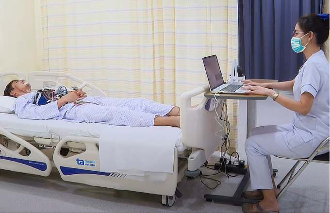 Người bệnh được đo đa ký giấc ngủ. Ảnh minh họa: Bệnh viện Đa khoa Tâm Anh