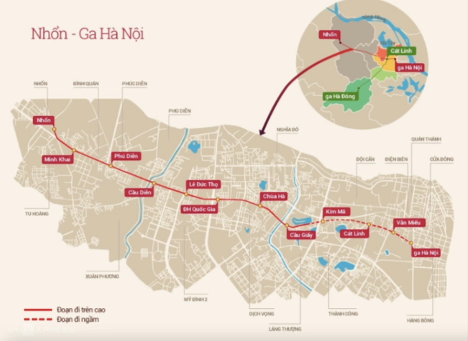 Đoạn tuyến metro Nhổn - ga Hà Nội. Đồ họa: An Nhiên