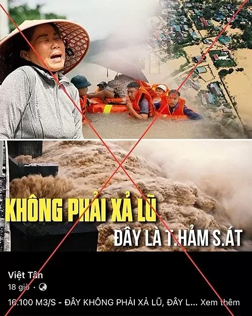 Thông tin sai sự thật được phát tán trên mạng trong đợt mưa lũ tại miền Trung, tháng 11/2025. Ảnh:Bộ Công an