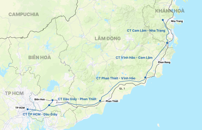 Hướng tuyến cao tốc Phan Thiết - Dầu Giây. Đồ họa: Tâm Thảo