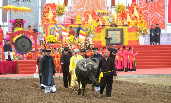 Bí thư Ninh Bình xuống đồng đi cày ở lễ hội Tịch điền 2026 - Ảnh 1.