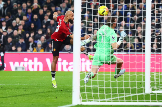 Bryan Mbeumo vô-lê vọt xà. Ảnh: Shutterstock