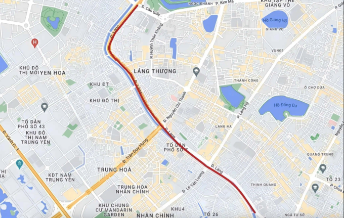 Vị trí, hướng tuyến đường Láng sẽ được mở rộng. Ảnh: Gmap