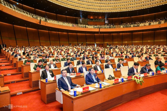 Đại biểu dự hội nghị quán triệt Nghị quyết 79 và 80 tại điểm cầu phòng họp Diên Hồng, Nhà Quốc hội, sáng 25/2. Ảnh: Giang Huy