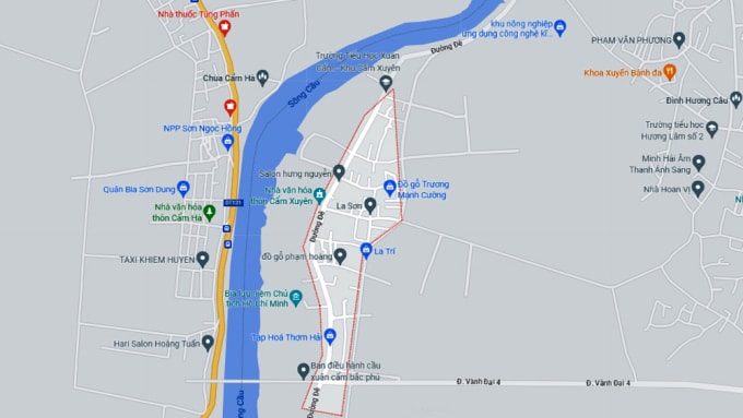 Vị trí khu công nghiệp Xuân Cẩm - Hương Lâm. Ảnh chụp màn hình