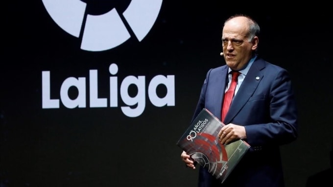 Ông Tebas trong một sự kiện của La Liga. Ảnh: AFP
