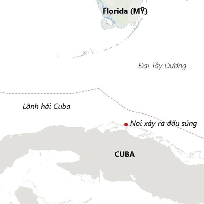 Vị trí xảy ra đấu súng ngày 25/2. Nguồn:Bộ Nội vụ Cuba