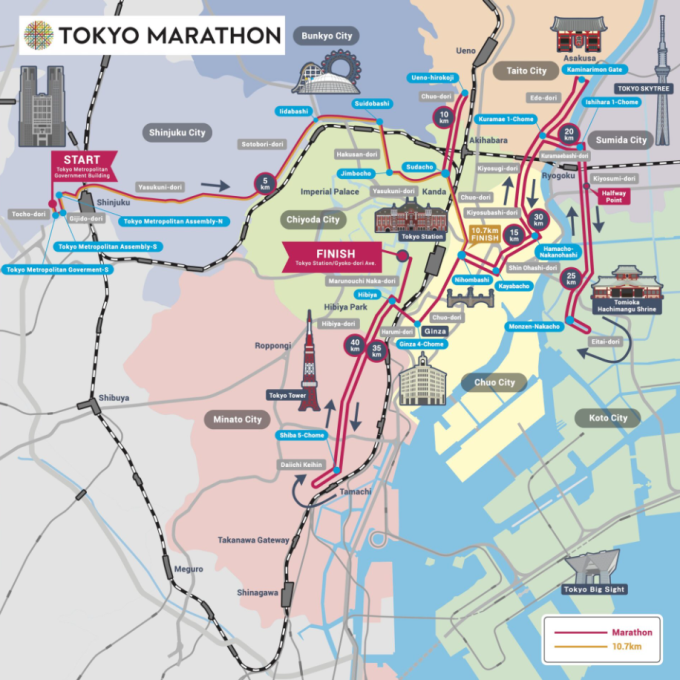 Lộ trình thi đấu tại Tokyo Marathon 2026.