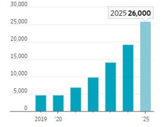 Số công dân Mỹ ở Bồ Đào Nha qua các năm. Đồ họa: WSJ