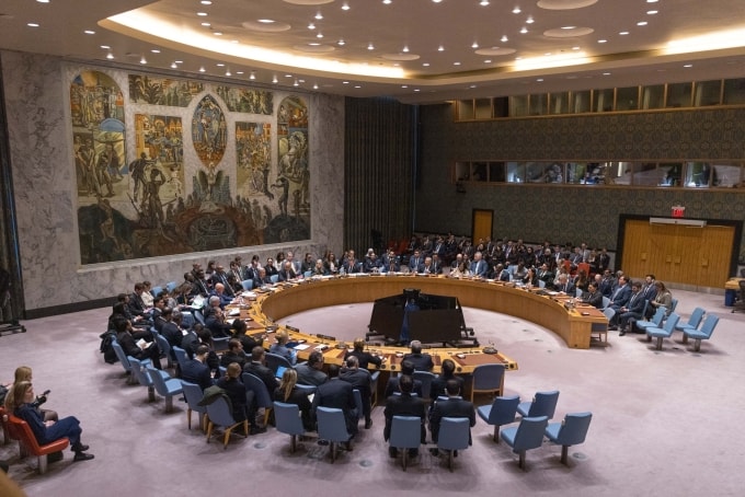 Quang cảnh phiên họp khẩn của Hội đồng Bảo an ở New York ngày 28/2. Ảnh: AFP