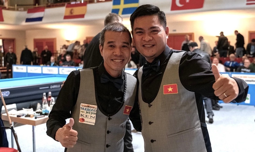 Trần Quyết Chiến và Nguyễn Trần Thanh Tự đã xuất sắc giành chức vô địch Giải carom 3 băng đồng đội thế giới 2026. (Nguồn: DBU)