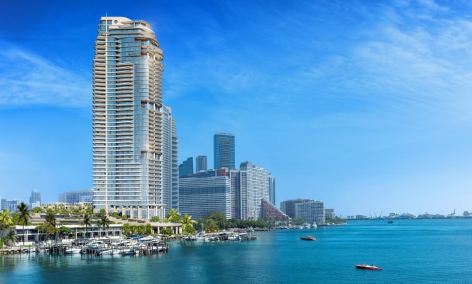 Khu căn hộ St. Regis Residences (Mỹ) thu hút giới thượng lưu nhờ vị trí ven vịnh Biscayne, trung tâm tài chính Brickell, Miami. Ảnh: St. Regis