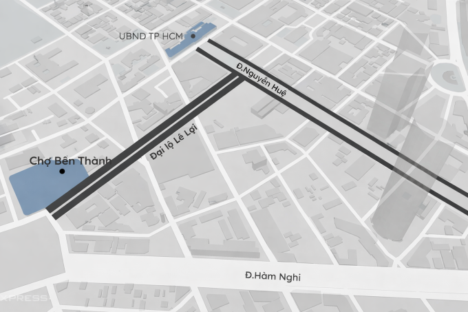 Hướng tuyến đường Nguyễn Huệ và Lê Lợi. Đồ họa: Khánh Hoàng