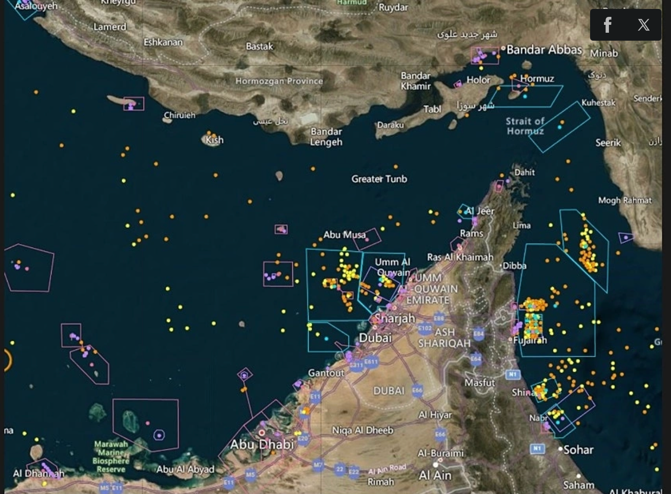 Các tàu tránh đi qua eo biển Hormuz. (Ảnh: LSEG, Reuters)
