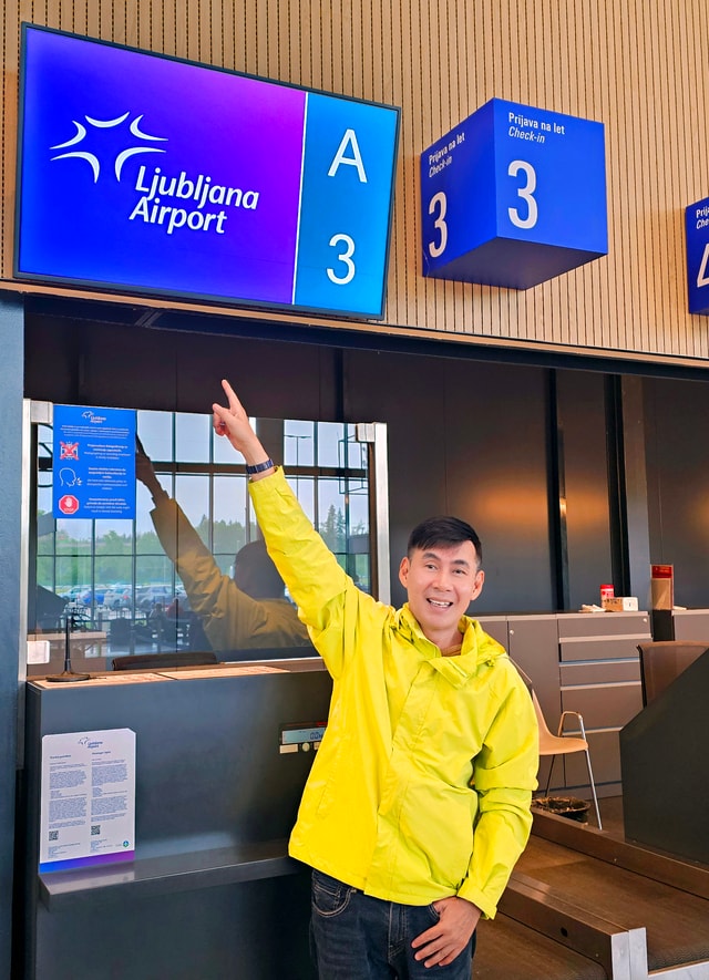 Anh Trường check in tại sân bay Ljubljana, thủ đô của Slovenia. Ảnh: NVCC