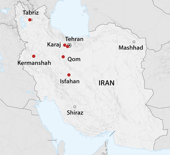 Vị trí một số đô thị của Iran. Đồ họa: CNN