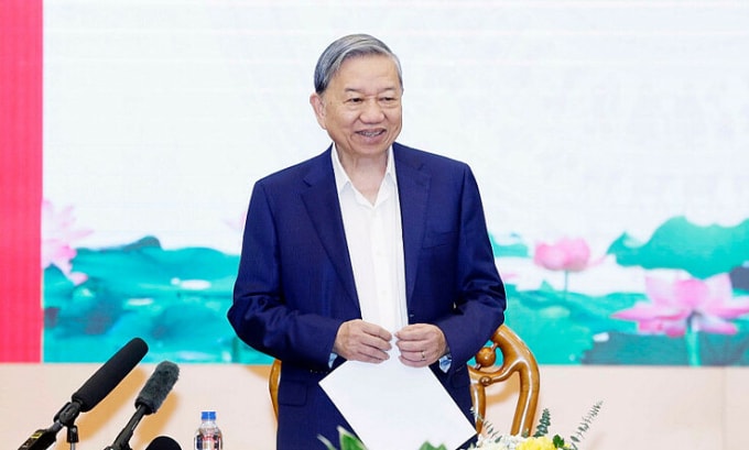 Tổng Bí thư Tô Lâm phát biểu chỉ đạo tại buổi làm việc. Ảnh: TTXVN