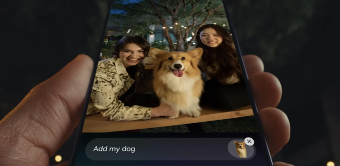 Người dùng thêm chú chó vào bức ảnh bằng câu lệnh. Ảnh: Samsung