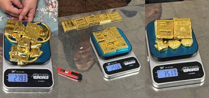 Số vàng tang vật bị phát hiện. Ảnh: Cục hải quan