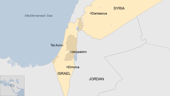 Vị trí cơ sở hạt nhân Dimona của Israel. Đồ họa: BBC