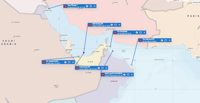 Một số tàu Việt Nam đang hoạt động tại vùng biển Trung Đông. Ảnh: VIETNAM MRCC