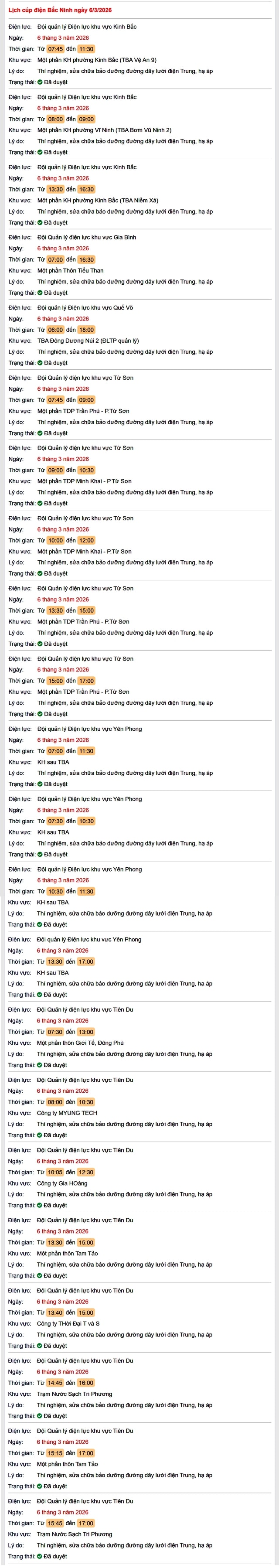 Tra cứu lịch cắt điện Bắc Ninh hôm nay Thứ 6 ngày 6/3/2026- Ảnh 1.